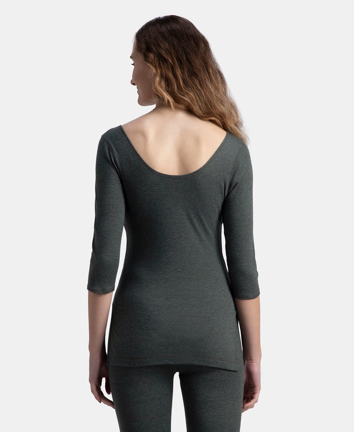 Super Combed Cotton Rich Brushed Three Quarter Sleeve Thermal Top with StayWarm Technology - Charcoal Melange