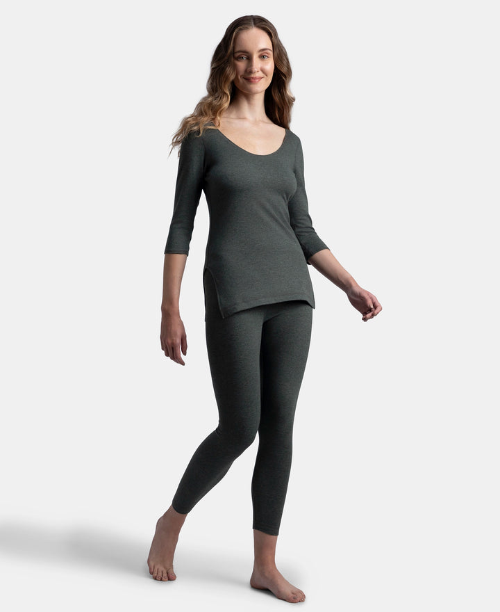 Super Combed Cotton Rich Brushed Three Quarter Sleeve Thermal Top with StayWarm Technology - Charcoal Melange