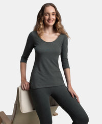 Super Combed Cotton Rich Brushed Three Quarter Sleeve Thermal Top with StayWarm Technology - Charcoal Melange