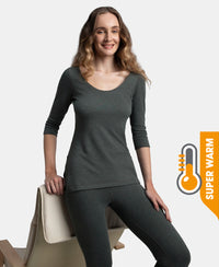 Super Warm Super Combed Cotton Rich Brushed Three Quarter Sleeve Thermal Top with StayWarm Technology - Charcoal Melange