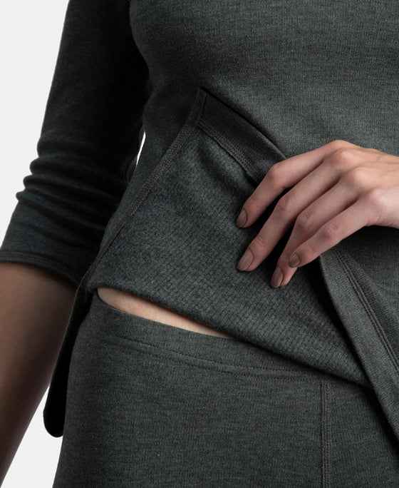 Super Combed Cotton Rich Brushed Three Quarter Sleeve Thermal Top with StayWarm Technology - Charcoal Melange
