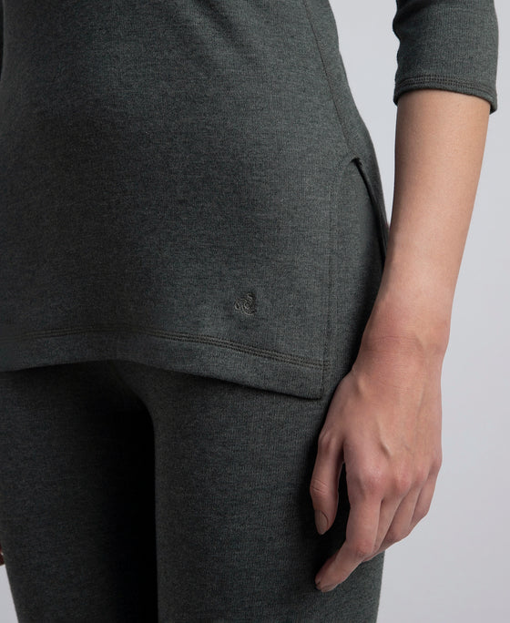 Super Combed Cotton Rich Brushed Three Quarter Sleeve Thermal Top with StayWarm Technology - Charcoal Melange