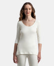 Super Combed Cotton Rich Brushed Three Quarter Sleeve Thermal Top with StayWarm Technology - Off White