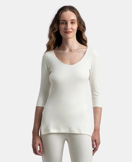 Super Combed Cotton Rich Brushed Three Quarter Sleeve Thermal Top with StayWarm Technology - Off White
