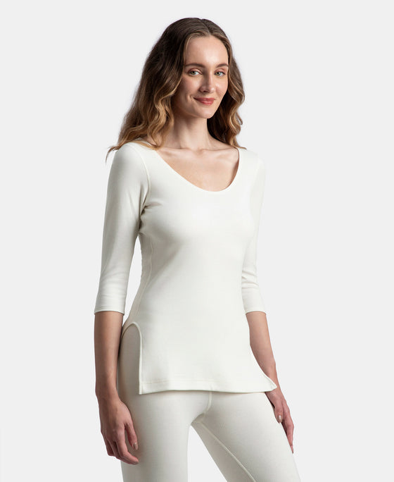 Super Combed Cotton Rich Brushed Three Quarter Sleeve Thermal Top with StayWarm Technology - Off White