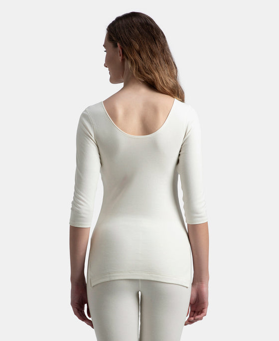Super Combed Cotton Rich Brushed Three Quarter Sleeve Thermal Top with StayWarm Technology - Off White