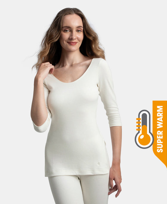 Super Warm Super Combed Cotton Rich Brushed Three Quarter Sleeve Thermal Top with StayWarm Technology - Off White