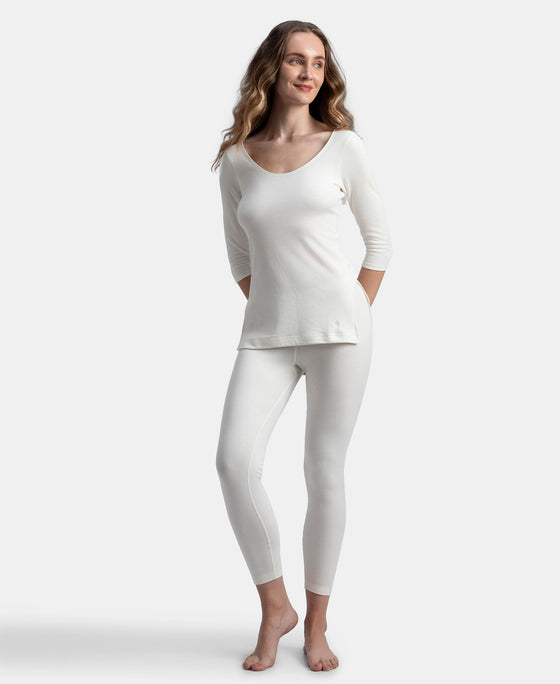 Super Combed Cotton Rich Brushed Three Quarter Sleeve Thermal Top with StayWarm Technology - Off White