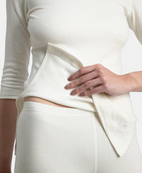 Super Combed Cotton Rich Brushed Three Quarter Sleeve Thermal Top with StayWarm Technology - Off White