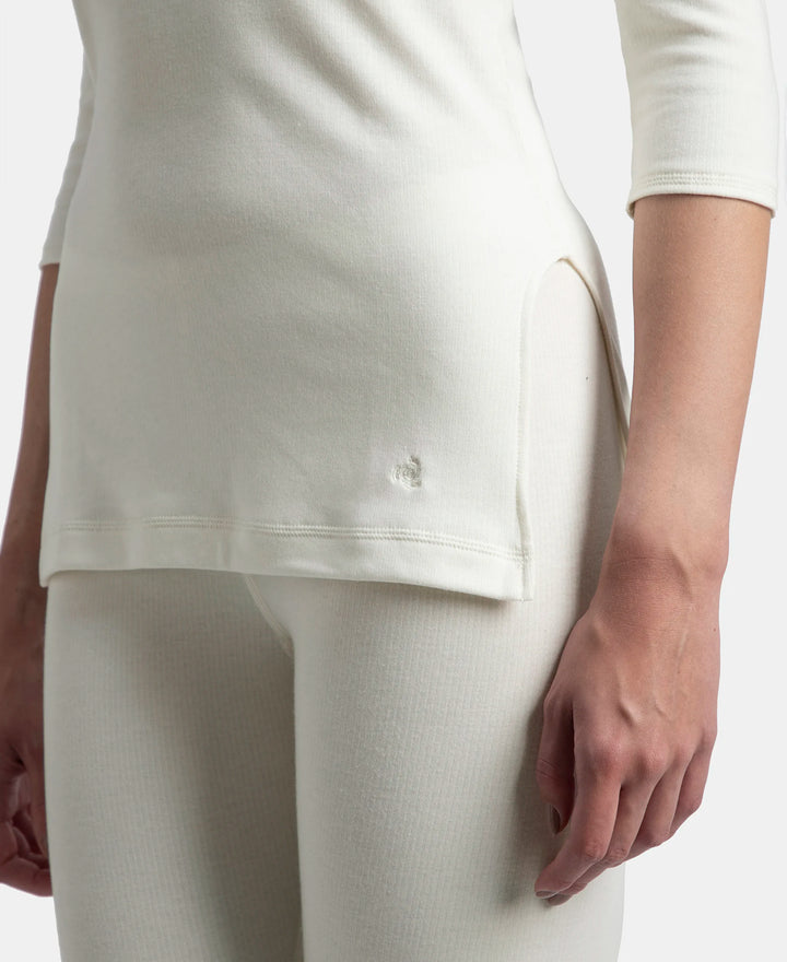 Super Combed Cotton Rich Brushed Three Quarter Sleeve Thermal Top with StayWarm Technology - Off White