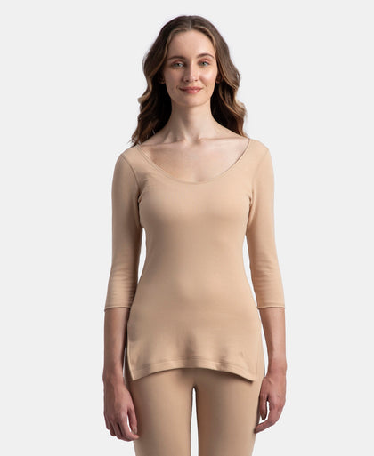 Super Warm Super Combed Cotton Rich Brushed Three Quarter Sleeve Thermal Top with StayWarm Technology - Skin