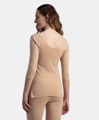 Super Combed Cotton Rich Brushed Three Quarter Sleeve Thermal Top with StayWarm Technology - Skin