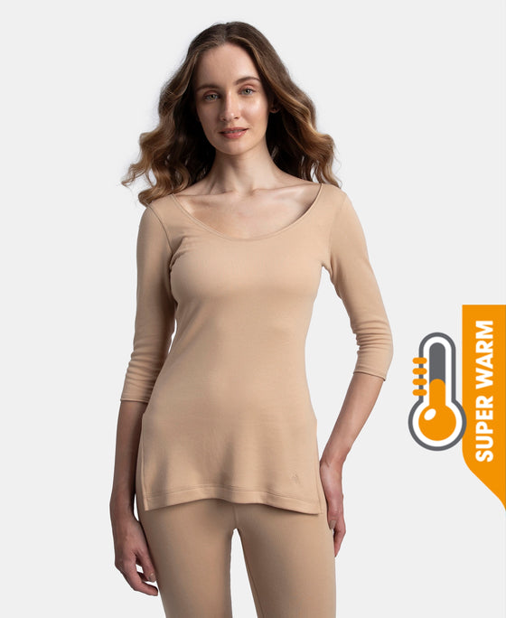 Super Warm Super Combed Cotton Rich Brushed Three Quarter Sleeve Thermal Top with StayWarm Technology - Skin