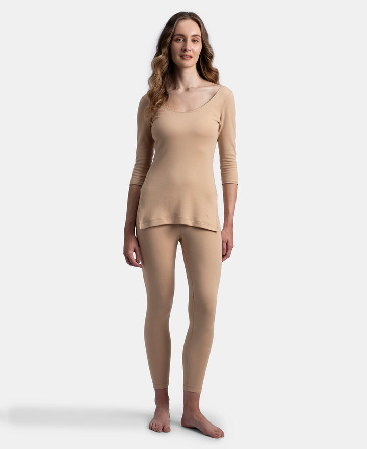 Super Combed Cotton Rich Brushed Three Quarter Sleeve Thermal Top with StayWarm Technology - Skin