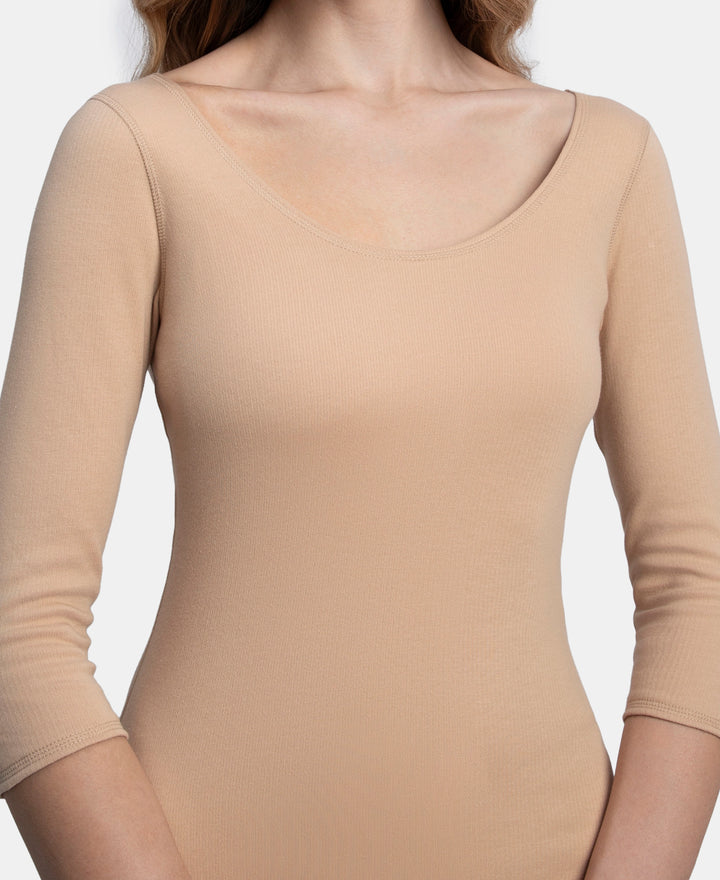 Super Combed Cotton Rich Brushed Three Quarter Sleeve Thermal Top with StayWarm Technology - Skin