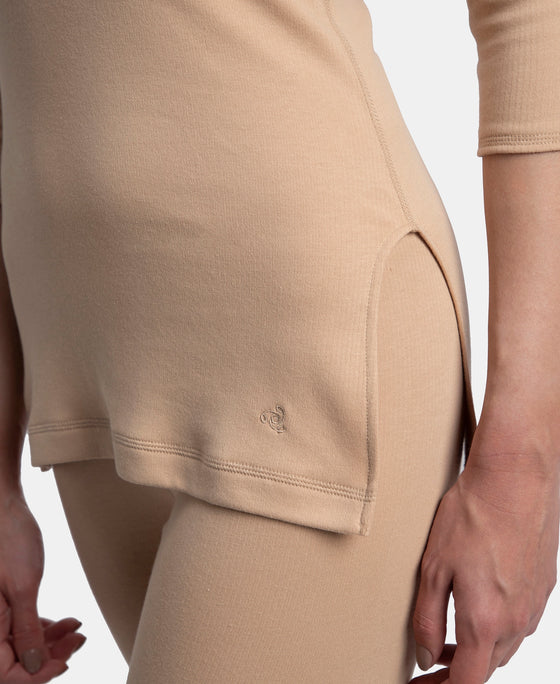 Super Combed Cotton Rich Brushed Three Quarter Sleeve Thermal Top with StayWarm Technology - Skin