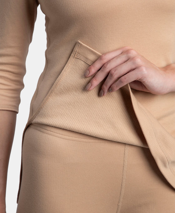 Super Combed Cotton Rich Brushed Three Quarter Sleeve Thermal Top with StayWarm Technology - Skin