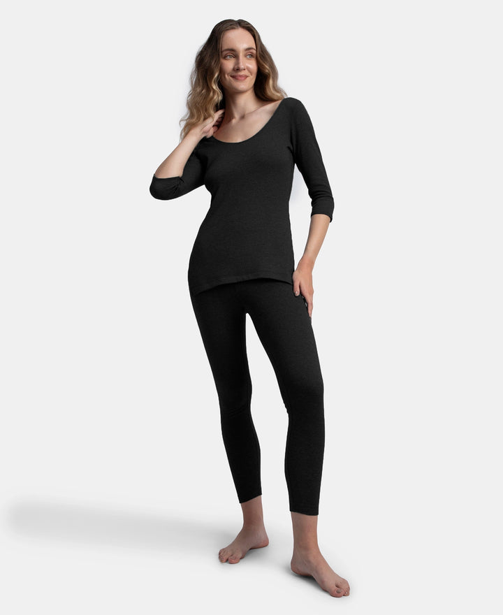 Super Warm Super Combed Cotton Rich Brushed Fabric Thermal Leggings with StayWarm Technology - Black