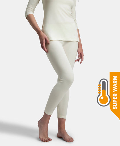 Super Warm Super Combed Cotton Rich Brushed Fabric Thermal Leggings with StayWarm Technology - Off White