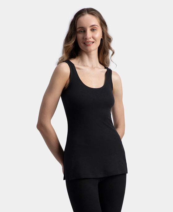 Super Combed Cotton Rich Brushed Fabric Thermal Tank Top with StayWarm Technology - Black