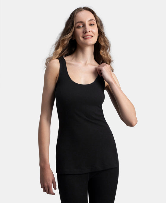 Super Combed Cotton Rich Brushed Fabric Thermal Tank Top with StayWarm Technology - Black