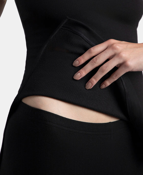 Super Combed Cotton Rich Brushed Fabric Thermal Tank Top with StayWarm Technology - Black