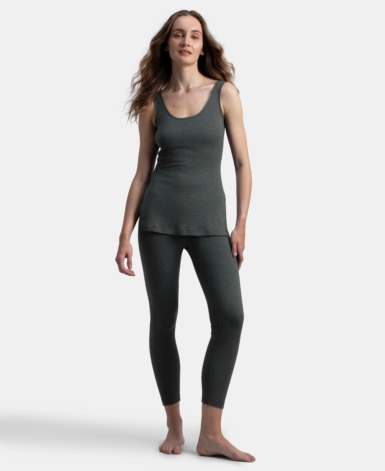 Super Warm Super Combed Cotton Rich Brushed Fabric Thermal Tank Top with StayWarm Technology - Charcoal Melange