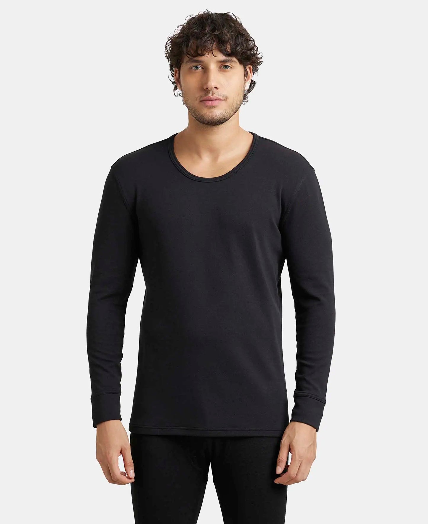 Soft Touch Microfiber Elastane Stretch Fleece Fabric Full Sleeve Thermal Undershirt with StayWarm Technology - Black-1