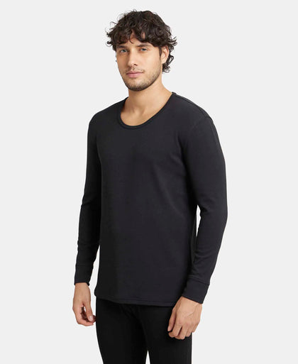 Soft Touch Microfiber Elastane Stretch Fleece Fabric Full Sleeve Thermal Undershirt with StayWarm Technology - Black-2