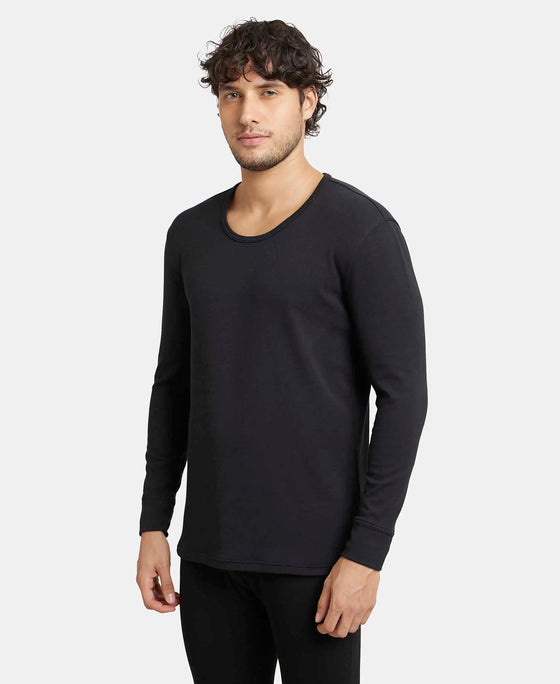 Soft Touch Microfiber Elastane Stretch Fleece Fabric Full Sleeve Thermal Undershirt with StayWarm Technology - Black-2