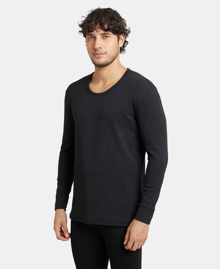 Soft Touch Microfiber Elastane Stretch Fleece Fabric Full Sleeve Thermal Undershirt with StayWarm Technology - Black-2