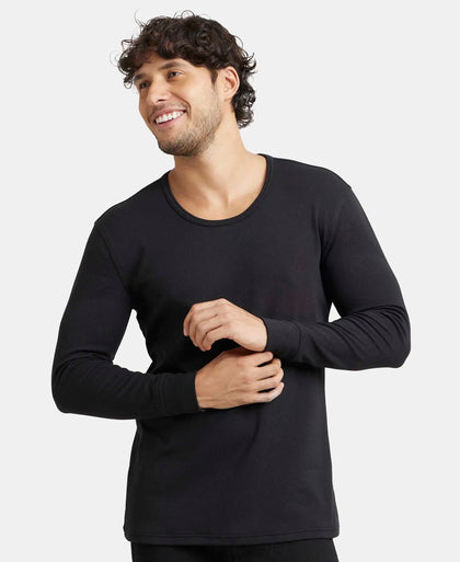 Soft Touch Microfiber Elastane Stretch Fleece Fabric Full Sleeve Thermal Undershirt with StayWarm Technology - Black-5