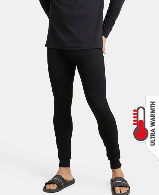 Ultra Warmth Soft Touch Microfiber Elastane Stretch Fleece Fabric Thermal Long John with StayWarm Technology - Black