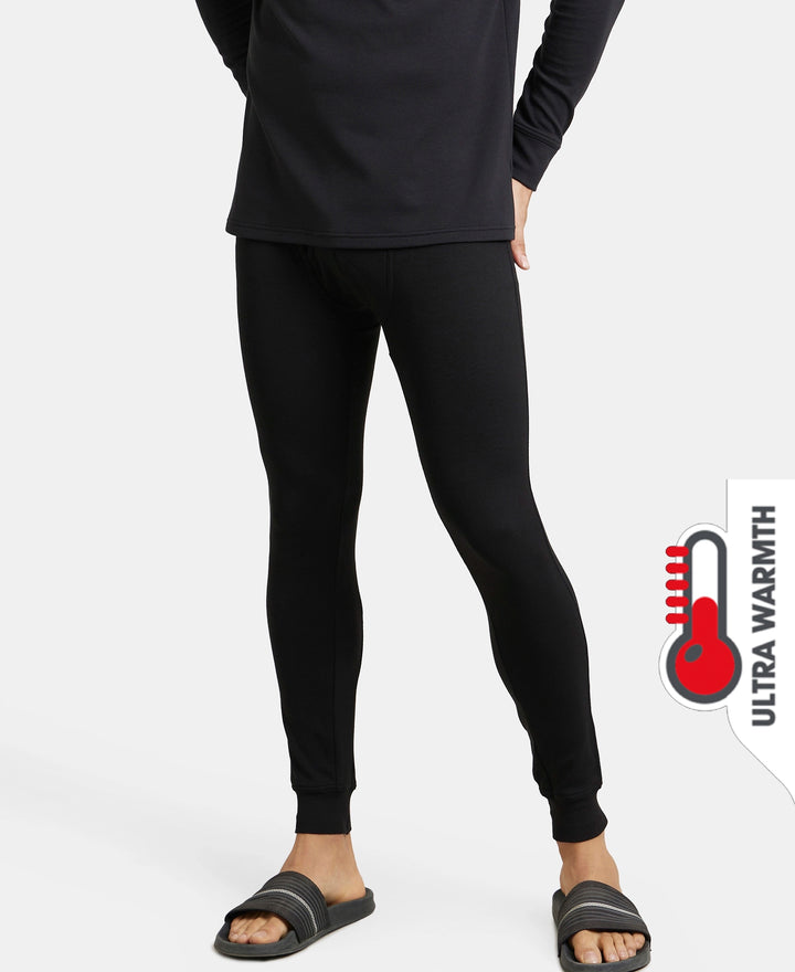 Ultra Warmth Soft Touch Microfiber Elastane Stretch Fleece Fabric Thermal Long John with StayWarm Technology - Black