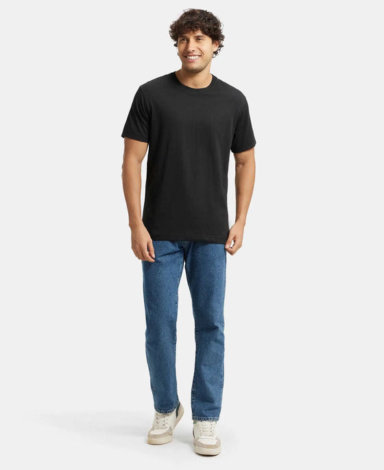 Super Combed Cotton Rich Round Neck Half Sleeve T-Shirt - Black-4