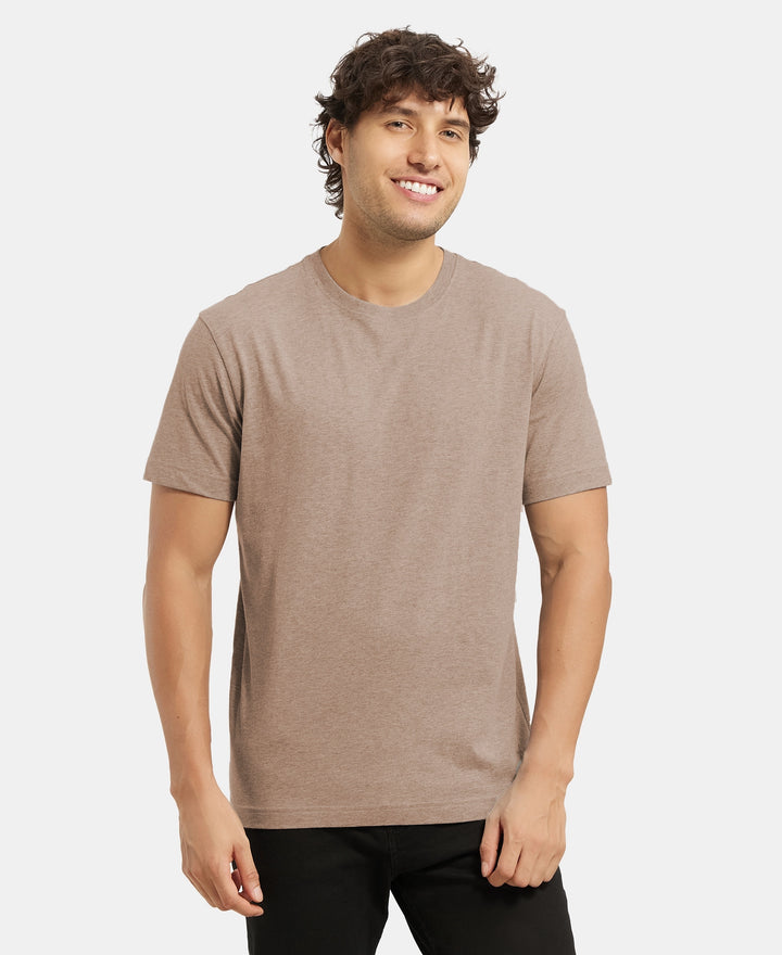 Super Combed Cotton Rich Round Neck Half Sleeve T-Shirt - Brownie Melange