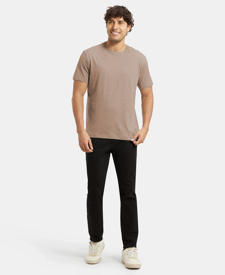 Super Combed Cotton Rich Round Neck Half Sleeve T-Shirt - Brownie Melange