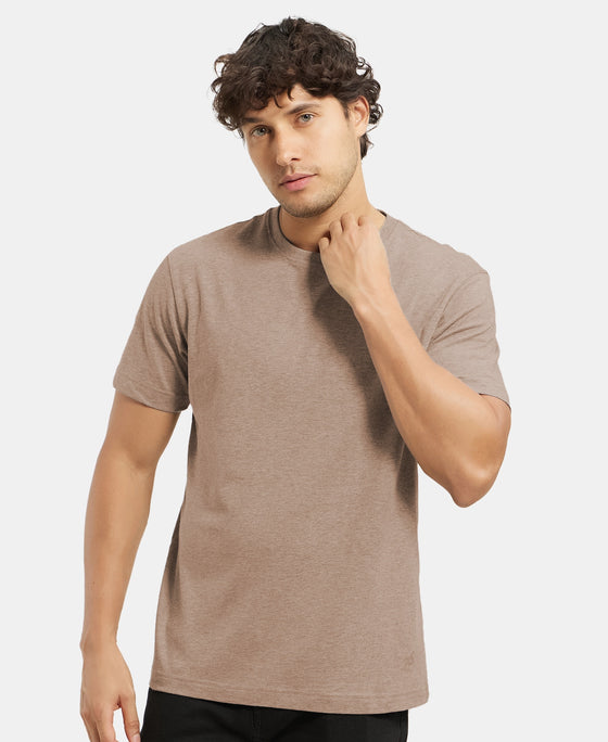 Super Combed Cotton Rich Round Neck Half Sleeve T-Shirt - Brownie Melange