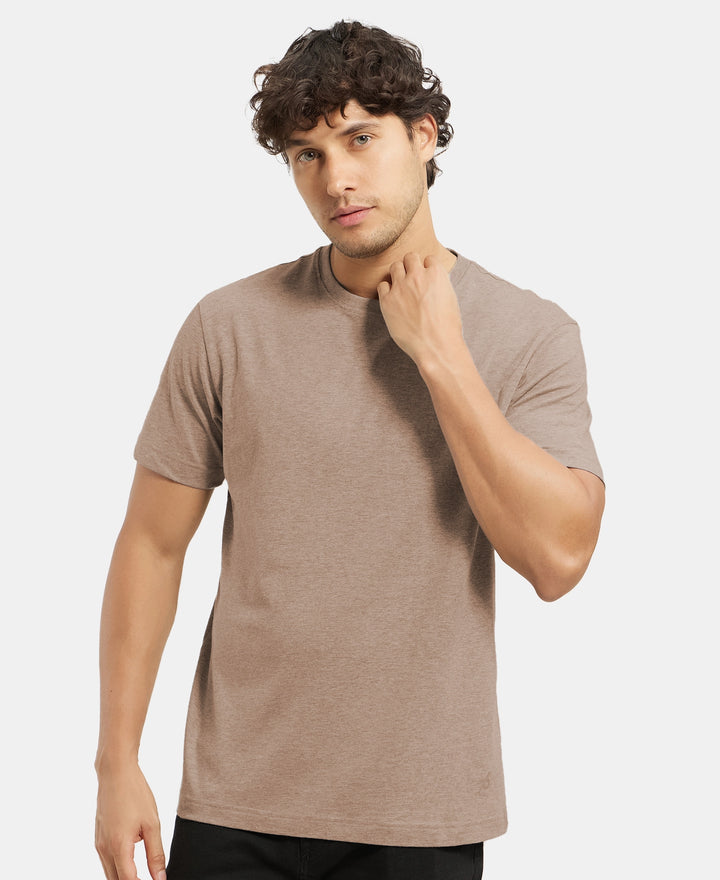 Super Combed Cotton Rich Round Neck Half Sleeve T-Shirt - Brownie Melange