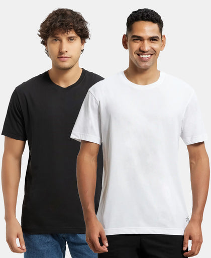 Super Combed Cotton Rich Round Neck Half Sleeve T-Shirt - Black & White (Pack of 2)