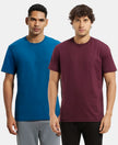 Super Combed Cotton Rich Round Neck Half Sleeve T-Shirt - Wine Tasting & Seaport Teal (Pack of 2)