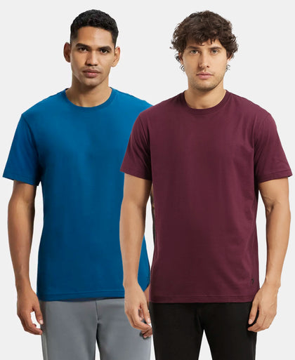 Super Combed Cotton Rich Round Neck Half Sleeve T-Shirt - Wine Tasting & Seaport Teal (Pack of 2)