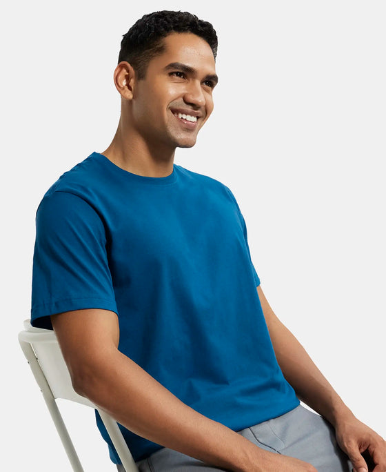 Super Combed Cotton Rich Round Neck Half Sleeve T-Shirt - Wine Tasting & Seaport Teal (Pack of 2)