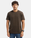 Super Combed Cotton Rich Striped Round Neck Half Sleeve T-Shirt - Black - Black Olive