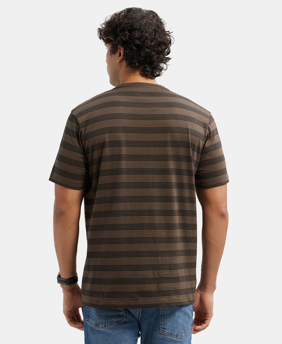 Super Combed Cotton Rich Striped Round Neck Half Sleeve T-Shirt - Black - Black Olive