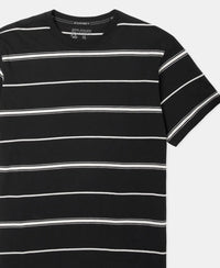 Super Combed Cotton Rich Striped Round Neck Half Sleeve T-Shirt - Black & Ecru