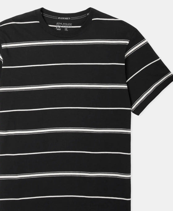 Super Combed Cotton Rich Striped Round Neck Half Sleeve T-Shirt - Black & Ecru