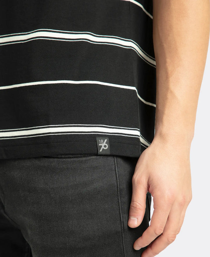 Super Combed Cotton Rich Striped Round Neck Half Sleeve T-Shirt - Black & Ecru