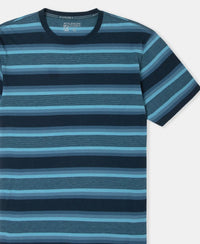 Super Combed Cotton Rich Striped Round Neck Half Sleeve T-Shirt - Navy, Insignia Blue & Stellar
