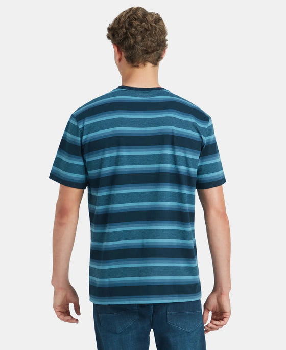 Super Combed Cotton Rich Striped Round Neck Half Sleeve T-Shirt - Navy, Insignia Blue & Stellar